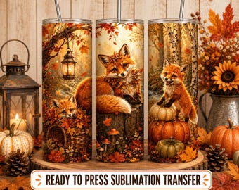 Red Fox, Autumn, Ready to Press Sublimation Tumbler Transfer (20oz Skinny Straight Wrap)