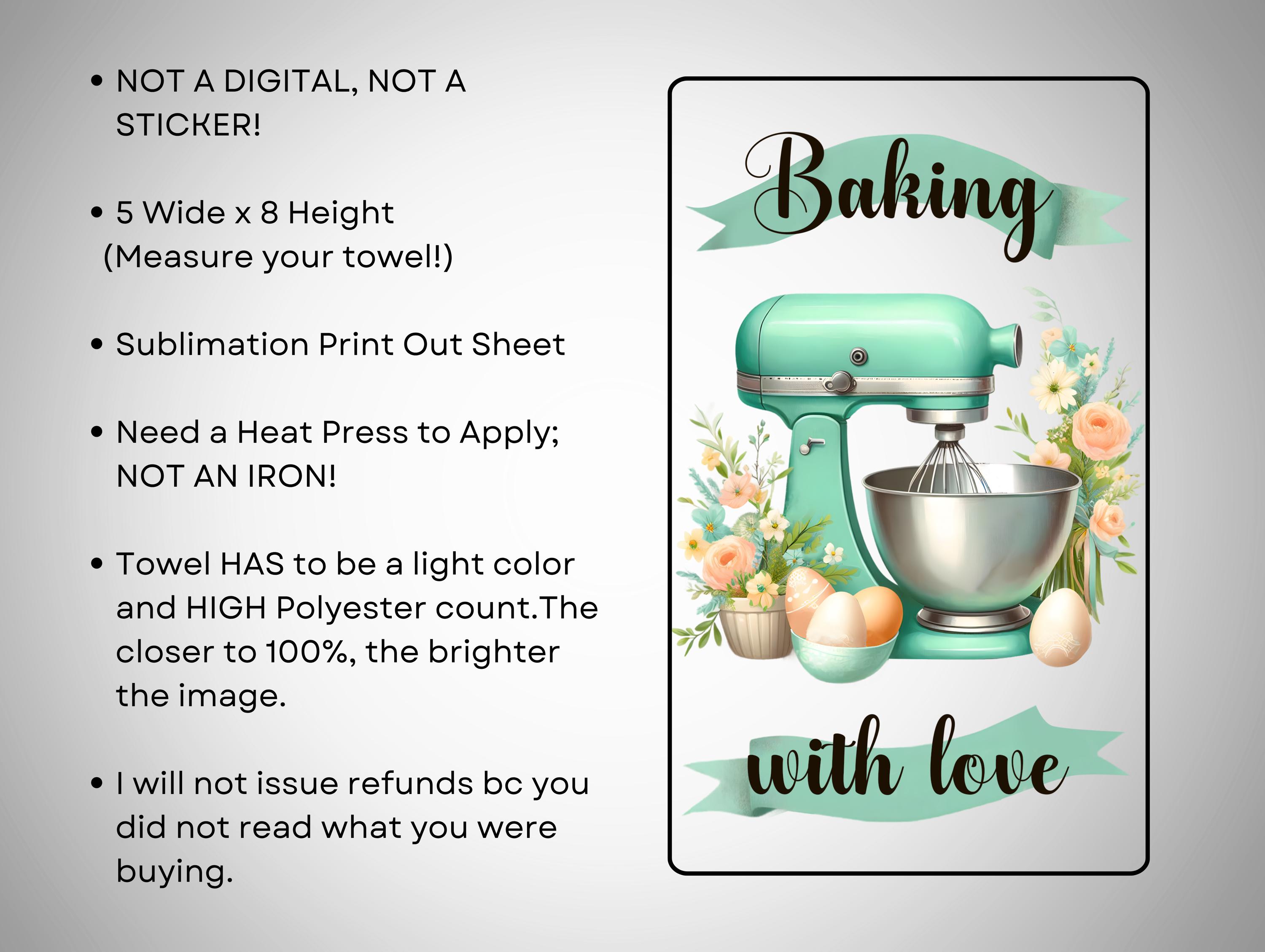 Baking With Love, Mixer, Ready to Press Kitchen Towel Transfer ...