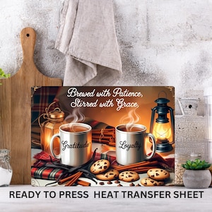 Gratitude, Loyalty, Coffee, Autumn, Ready to Press Cutting Board Sublimation Transfer, Glass Chopping Board, Print Out Sheet, Heat Press Use