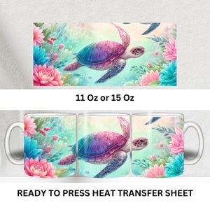 Sea Turtle, Ocean, Sea Reef, Beach Vacation, Ready to Press, Coffee Mug Sublimation Transfer, Print Out Sheet, 11 oz, 15 oz, Heat Press Use