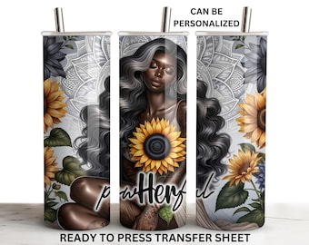 Powerful, Dark Skin, Beauty, Her, Ready To Press Tumbler Sublimation Transfer, Print Out Sheet, 20 oz Skinny Straight Wrap, Heat Press Use