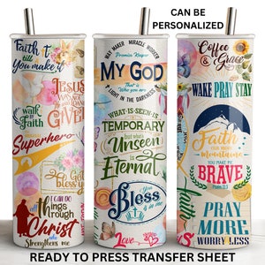 My God, Faith, Jesus, Quotes, Ready to Press Tumbler Sublimation Transfer, 20 oz Skinny Straight Design, Print Out Sheet, Heat Press Use