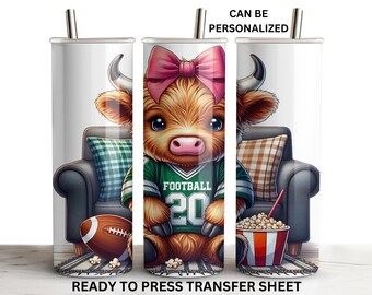 Football Season, Cow, Football Night, Ready to Press Tumbler Transfer Sublimation, 20 oz Skinny Straight Wrap, Print Out Sheet, Heat Press