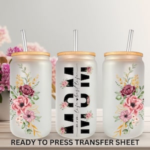 May include: Three sublimation transfer sheets with a floral design and the text "Mom with the best life" in black. The sheets are ready to be pressed onto tumblers.