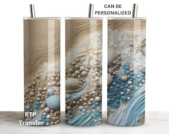 Beach, Ocean Sand, Seashells, Ready to Press Tumbler Sublimation Transfer Wrap, Print Out Sheet, 20oz Skinny Straight Design, Heat Press Use