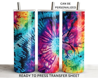 Tie Dye, 90s Theme, Sublimation Print for Tumbler, Ready to Press Transfer, 20 oz Skinny Straight Wrap, Print Out Sheet, Heat Press Use
