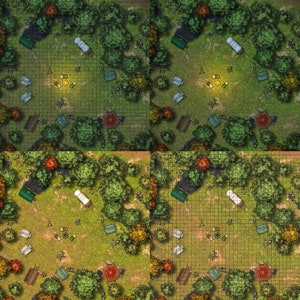 Digitaler Download des Camp Battle Map-Sets (40 Karten, 10 einzigartige Designs mit Optionen für Tag, Nacht, Raster und Ungerastert)