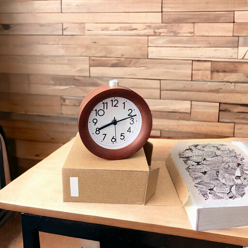 Analog Alarm Clock Wooden Clock Desk Clock Silent Table Etsy