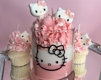 Hello kitty Inspired Handmade Candle | Strawberry Shortcake Dessert Candle Valentines Day Candle | Valentines Day Gift