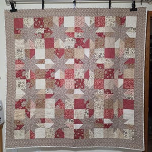 Handmade Patchwork Quilt “Star Pop” | Cozy Cotton Throw/Lap Size Quilt | 67x67