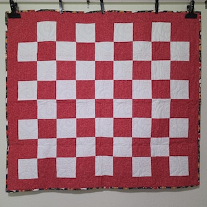 Handmade Holiday Patchwork Blanket “Monica’s Quilt” | Cozy Cotton Throw/Lap Quilt | 48x53