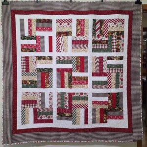 Scrappy Christmas Holiday Quilt | Handmade Patchwork Blanket | Red Green Large Throw 66x66