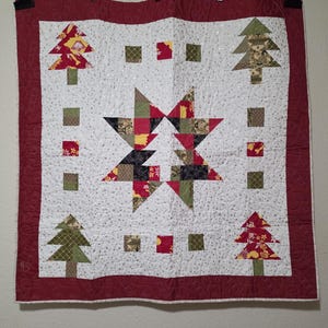 Handmade Patchwork Quilt “Trees and Stars” | Cozy Cotton Throw Quilt | 48x48