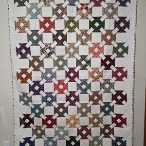Autumn Floral Patchwork Quilt | Twin Size Cozy Flannel Backed Quilt | Large Handmade Throw | 56x76