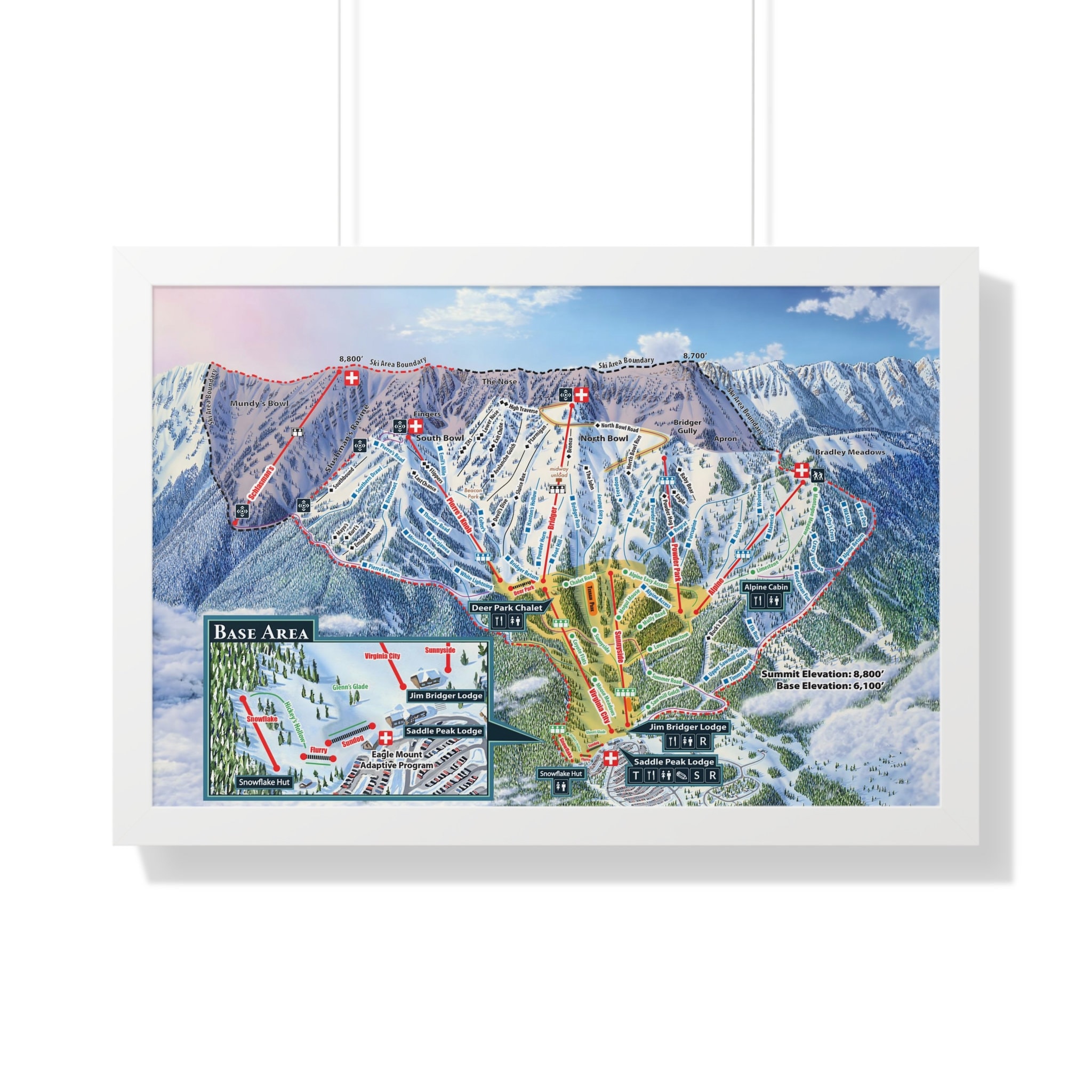 Bridger Bowl MT Trail Map Framed Poster Montana Ski Resort Etsy