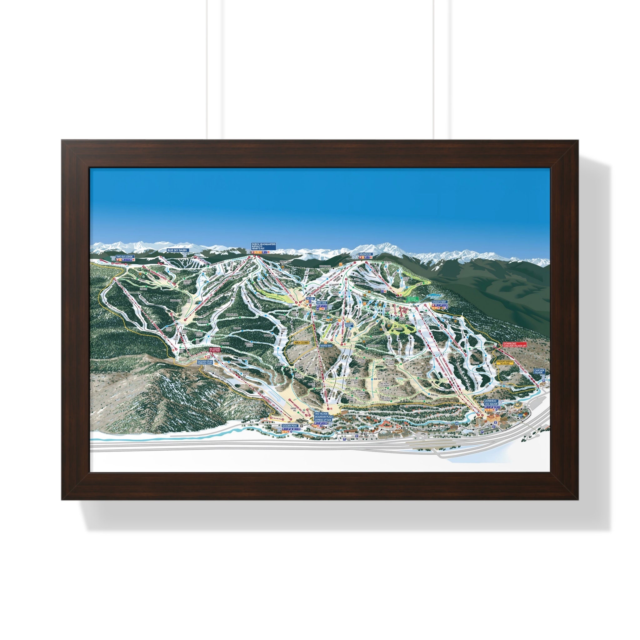 Vail CO Trail Map Framed Poster Colorado Ski Resort - Etsy