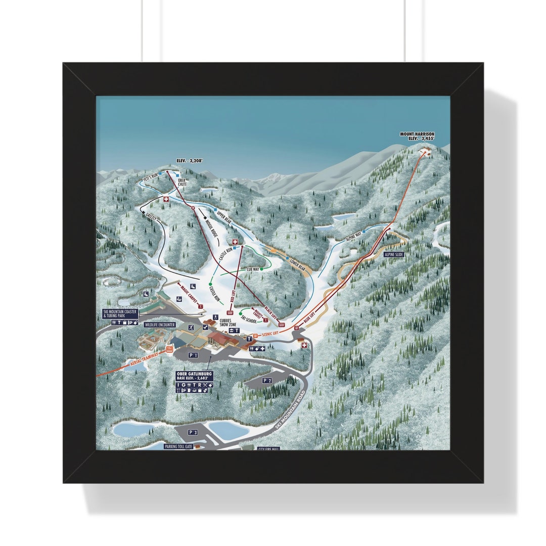 Ober Gatlinburg Mountain TN Trail Map Framed Poster Tennessee Etsy