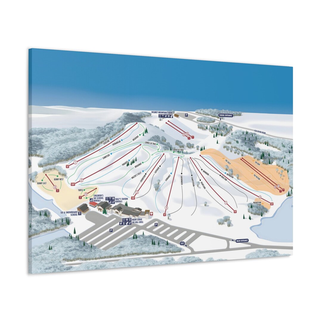 Wilmot Mountain WI Trail Map Canvas Poster Wisconsin Ski Resort Etsy