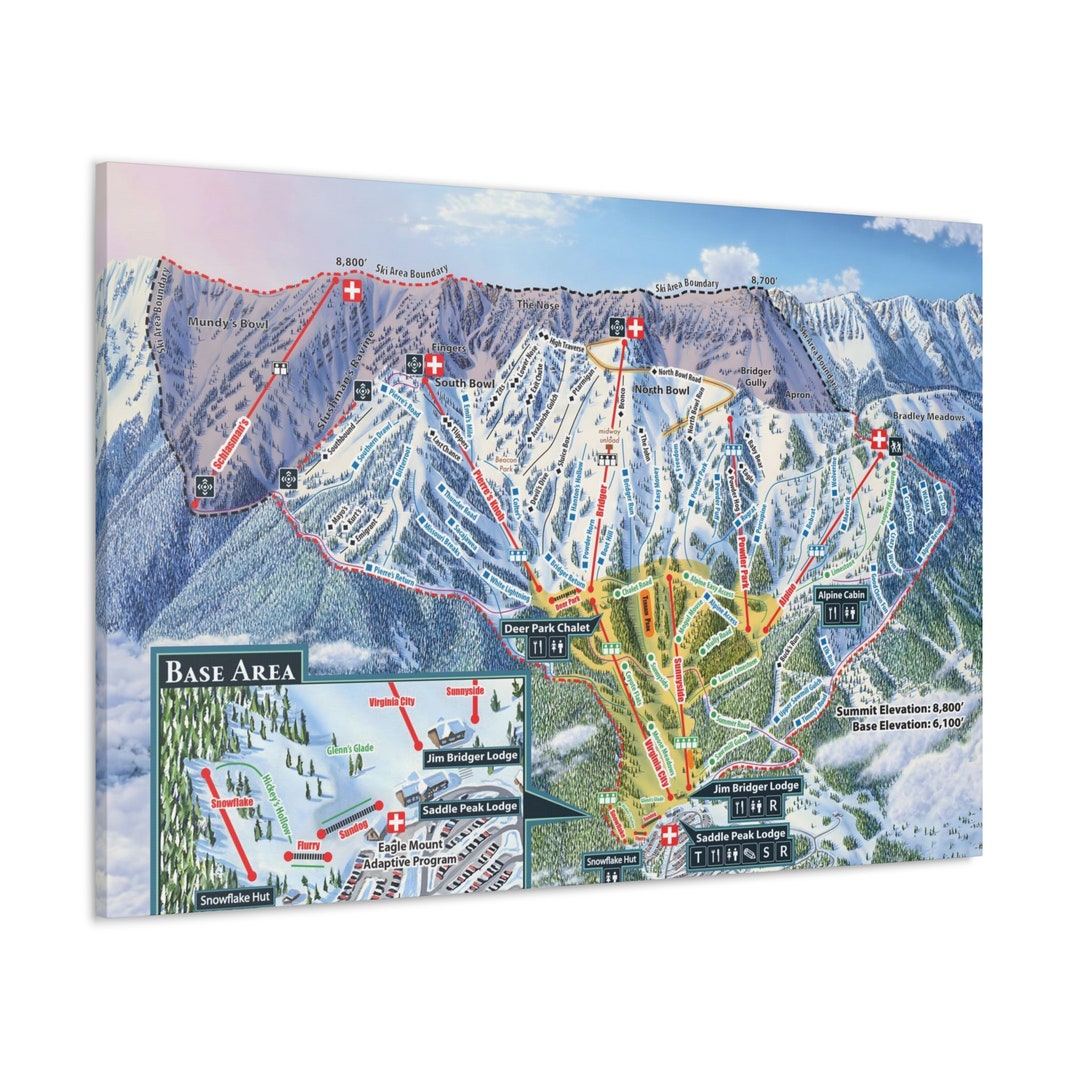Bridger Bowl MT Trail Map Canvas Poster Montana Ski Resort Etsy