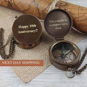 Personalized Brass Compass Anniversary Gift for Boyfriend, Anniversary Gift Husband Engraved Compass, Gift for Him, Wedding Gift for Couple