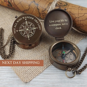 Personalized Engraved Compass with wooden box, Groomsmen Gift, Navy Gift, Christmas Gift, Anniversary Gift, Office Gift