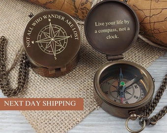 Custom Anniversary Brass Compass Gift for Him or Her, Wedding or Valentines Day Gift