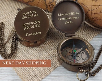 Personalized Brass Compass Anniversary Gift for Boyfriend, Anniversary Gift Husband Engraved Compass, Gift for Him, Wedding Gift for Couple