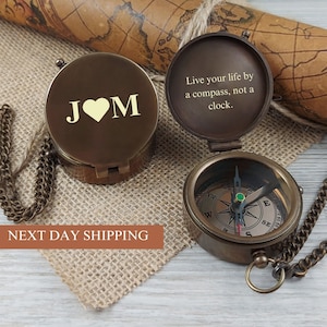 Personalized Brass Compass Anniversary Gift for Boyfriend, Anniversary Gift Husband Engraved Compass, Gift for Him, Wedding Gift for Couple