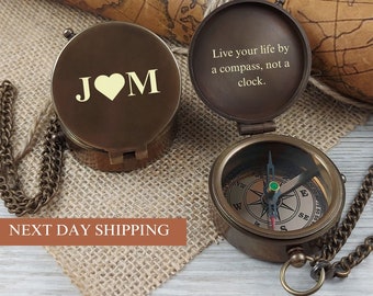 Personalized Brass Compass Anniversary Gift for Boyfriend, Anniversary Gift Husband Engraved Compass, Gift for Him, Wedding Gift for Couple