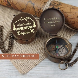 Adventure Begins, Handwriting Engraved Compass, Personalized Wedding Gift for Groom, Gift for My Husband, Anniversary, Best Friend Gift