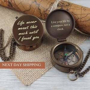 Your Actual Handwriting Engraved Compass, Personalized Compass, Wedding Gift for Groom, Gift for My Husband, Anniversary, Best Friend Gift