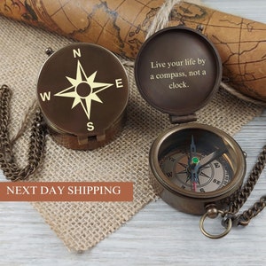 Compass with Special Engraved Greeting for Men/Him, Husband Gifts from Wife, Romantic Gift Ideas for Him/Her