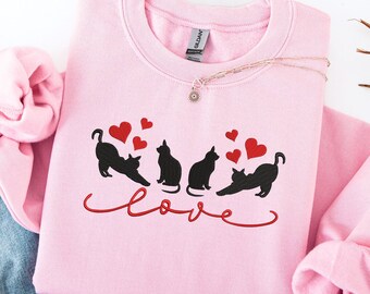 Embroidered Cat Sweatshirt, Valentines Day Gift, Cat Mama Hoodie