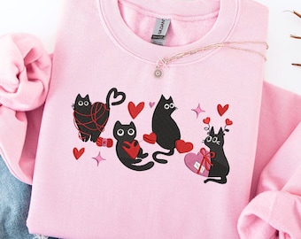 Embroidered Cat Sweatshirt, Valentines Day Cat Mama Hoodie