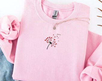 Embroidered Dandelion Heart Valentine Shirt, Wildflower Tee