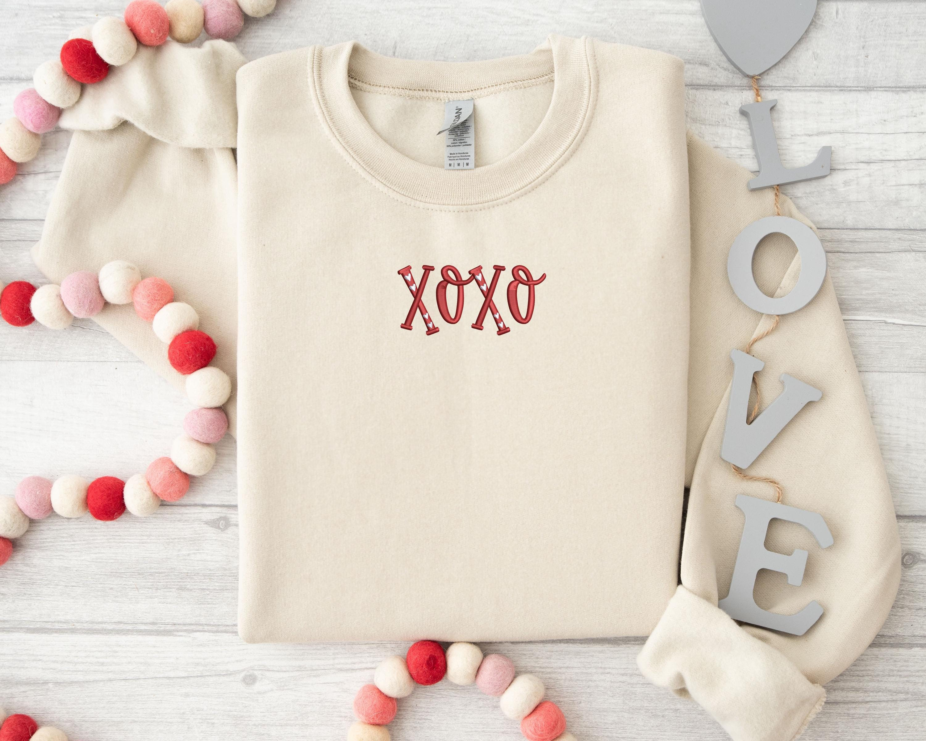 Embroidered XOXO Valentine's Day Sweatshirt, Love Heart Tee