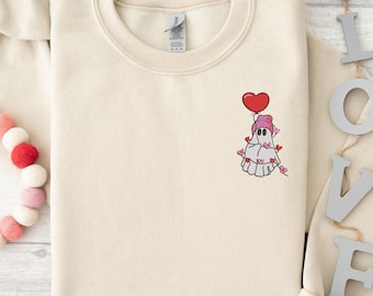 Embroidered Ghost Sweatshirt, Valentine's Day Shirt