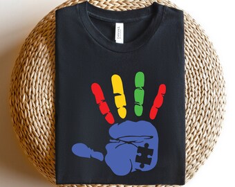 Autism Awareness Hand Print Shirt, Puzzle Piece Design