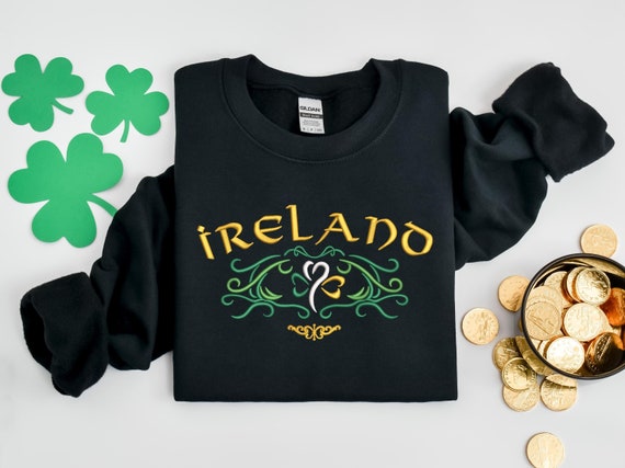 Embroidered Ireland Sweatshirt, Embroidery Ireland Hoodie, Lucky Shirt, Ireland Shirt, Ireland Gift, Irish Flag, Travel Sweatshirt,