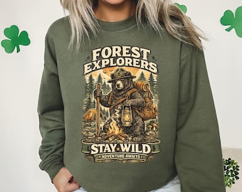 Forest Explorers Bear Camping Shirt, Stay Wild Adventure Tee, Vintage Hiking Graphic