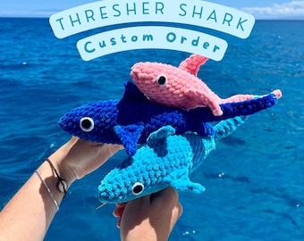 Crochet Thresher Shark Plushie: Custom Amigurumi Stuffed Sea Creature
