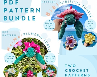 Crochet Turtle PDF Pattern Bundle: Hibiscus & Plumeria Amigurumi