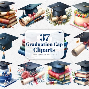 Graduation Cap PNG, Graduation Hat, Educational Clipart, Watercolor Graduate Clipart, Preschool Graduation, Book Clipart, School Clipart