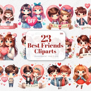 Watercolor Best Friend Clipart Friendship BFF Card Making, Girlfriends, Female friends, Besties, Soul Sisters, friends forever Sublimation