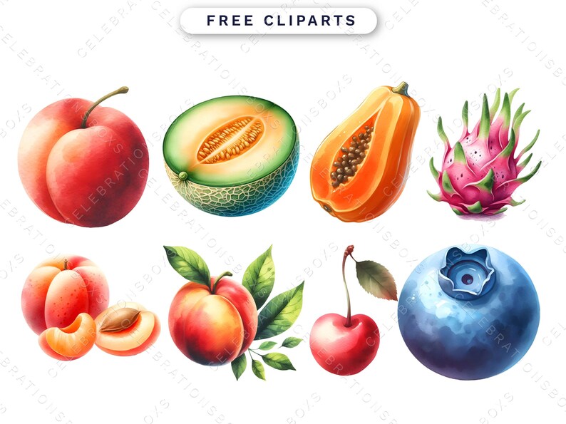 Cute Fruit Clipart, Kawaii Fruit Clipart, Fruit Graphics, Cute Fruit ...