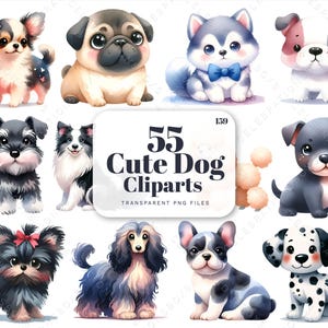 Cute Dogs Clipart, Dog Breeds SVG, Kawaii Dogs PNG, Watercolor Dogs Puppy Clipart, Pet Clipart, Watercolor Clipart, Card Making Scrapbooking