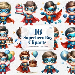Clipart de super-heróis fofos em aquarela, clipart de herói, festa de menino de super-heróis, aniversário de berçário de super-heróis PNG, clipart de chá de bebê tema de festa infantil