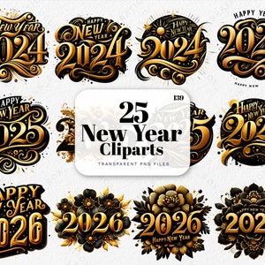 Images PNG de célébration festive de bonne année 2024 pour un livre souvenir, des journaux indésirables, des albums de coupures, des agendas numériques, des cartes et des décorations
