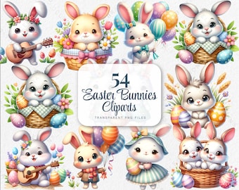 Watercolor Easter Bunny Clipart, Spring Rabbit PNG (Digital Download)