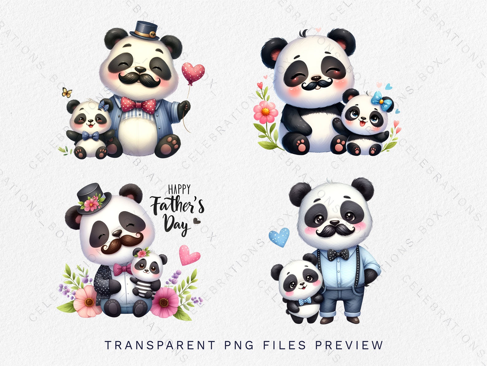 Daddy Panda & Baby Panda Clipart Watercolor Dad and Son Clipart, Happy